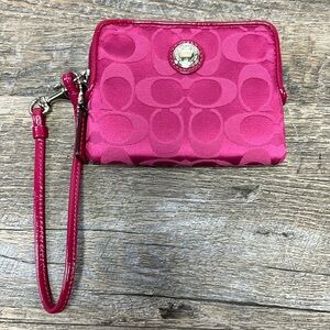 Coach Signature Hot Pink Canvas and Patent Leather Wristlet